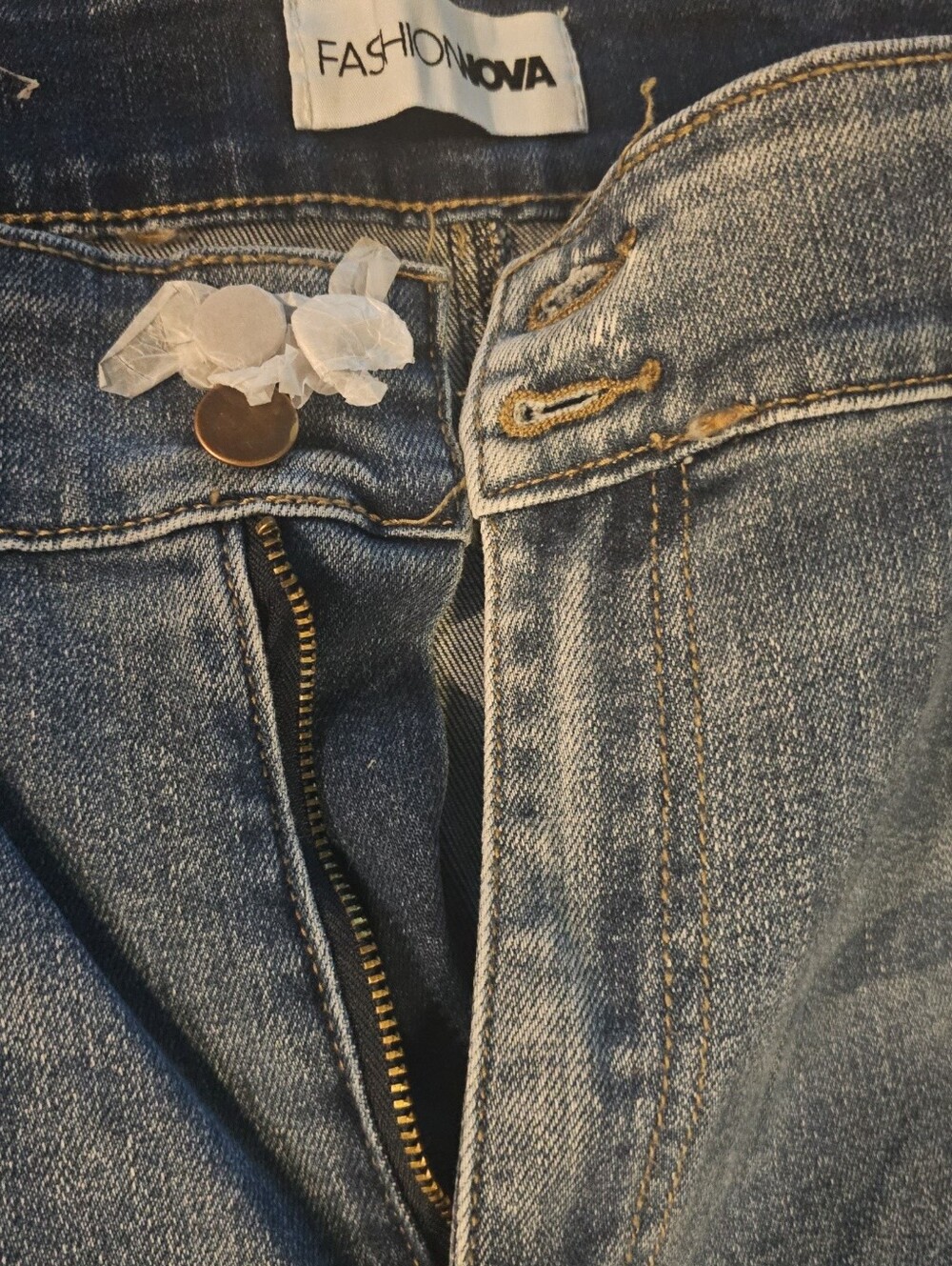 Fashion Nova Blue High-Rise Denim Jeans with Gold Hardware